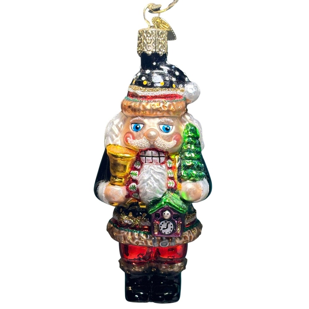 Old World Christmas Nutcracker Ornament Black Red‎ Glass Glitter Cuckoo Clock
